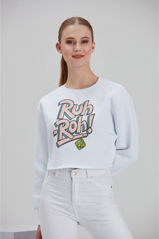 Meecy Kadın Beyaz Baskılı Sweatshirt Beyaz Beyaz