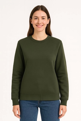 Suma Üç İplik Düz Bisiklet Yaka Sweatshirt - Haki