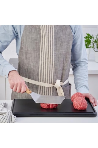 Lexroo 30 Cm Paslanmaz Çelik Izgara Hamburger Spatulası, Ahşap Sap, Barbekü Mangal Spatulası Çok Renkli