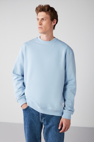 Grımelange Travıs Erkek Organik Kumaşlı Yumuşacık Regular Fit Yuvarlak Yakalı Mavi Sweatshirt
