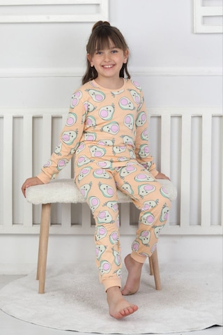 Fidekids Kız Çocuk Desenli Avakado Desen %100pamuklu Pijama Takımı Açık Somon