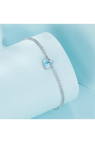 Sones Sterling Gümüş Kalp Çift Katmanlı Bileklik Çok Renkli