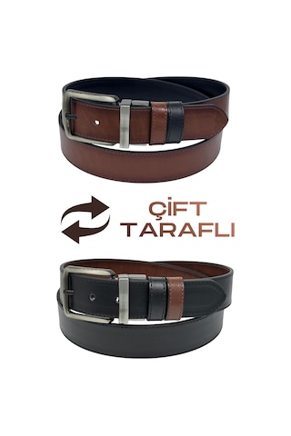 Süzer Deri 4 Cm. Çift Taraflı Spor Model Suni Deri Unisex Kot Kemer Kahverengi/siyah Kahverengi
