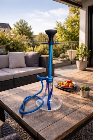 Nargile Takımı 65 Cm Büyük Boy Lüx Cam Nargile Seti Modern Mavi Tasarım Balkon & Teras Kullanımına Uygun