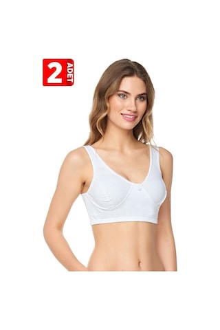 Tutku Keyal 2'li Paket %100 Pamuk Penye Yarım Atlet Lambada Sütyen Beyaz