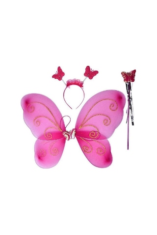 Kelebek Kanat Seti Fuşya Pembe Kanat-taç-asa Kız Çocuğu Kostümü
