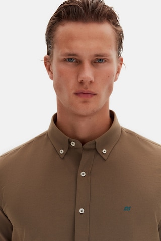 Ds Damat Slim Fit Haki Oxford Düğmeli Yaka Kolay Ütülenebilir Nakış Detaylı Pamuklu Gömlek 4HC02ORT03265 Haki