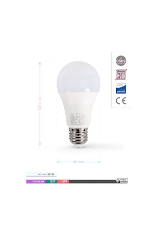 ACK LED A60 Ampul 6500K Beyaz Işık 220V 12W E27