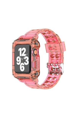 Wozlo Apple Uyumlu Watch 1, 2, 3, 4, 5, 6, 7, 8, Se Kasa Koruma 38/40/41mm Spor Kordon Kayış - Şeffaf Pembe