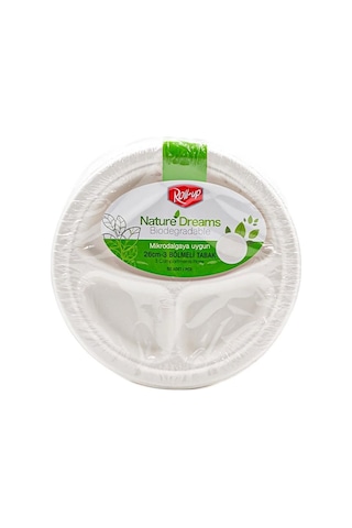Roll-up Nature Ekolojik Karton Kağıt Tek Kullanımlık 3 Bölmeli Tabak - 26 Cm. - 50 Adetlik 3 Paket
