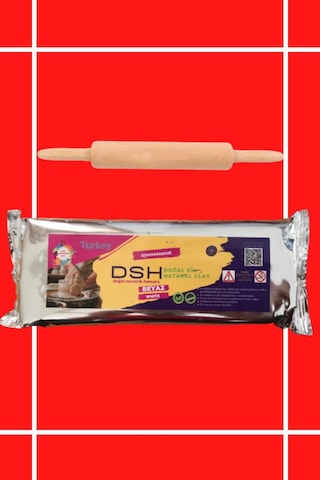 Seramik Hamuru Başlangıç Seti 1 - Ahşap Merdaneli 1000 Gr - 1kg Beyaz Renk Doğal Kil