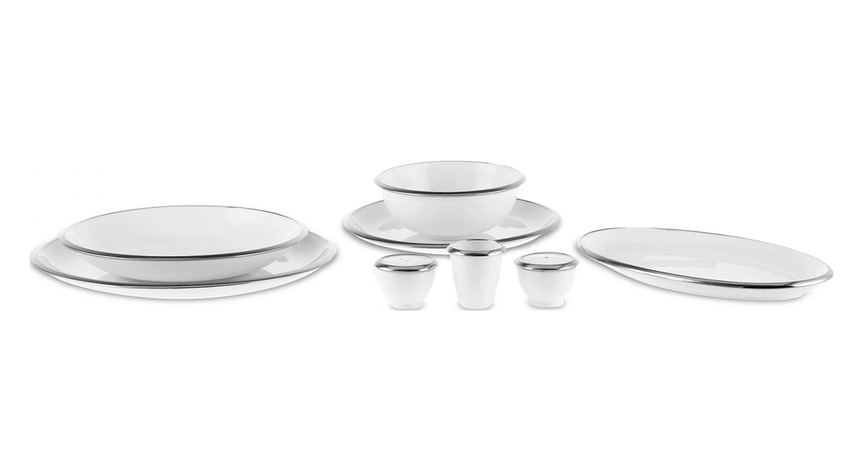 Karaca Stream Bone Ekinoks 53 Parça 12 Kişilik Yemek Takımı Platin Gümüş