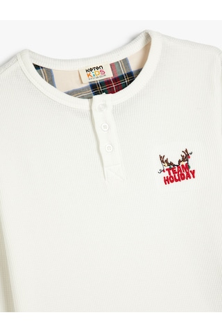 Koton Pamuklu Pijama Üstü Uzun Kollu Yuvarlak Yaka Beyaz 5wlm40018mk