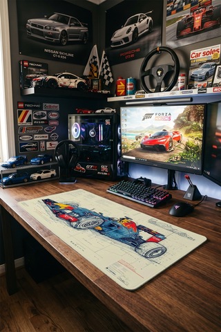 Red Bull Racing Formula 1 Teknik Çizim 40x90 Cm Oyuncu Mousepad Kaymaz Taban Büyük Boy Mousepad