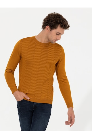 Cacharel Sarı Slim Fit Pamuk Karışımlı Bisiklet Yaka Triko Kazak