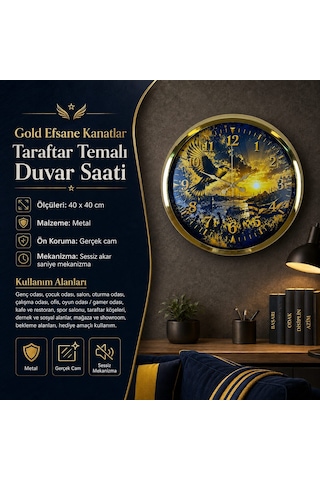 Gold Efsane Kanatlar Taraftar Temalı 40 X 40 Cm Metal Duvar Saati