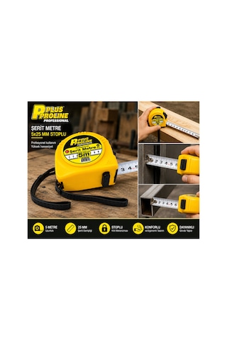 Pro Plus Şerit Metre 5 Metre X 25 Mm Stoplu Ve Dayanıklı Ölçüm Metresi 5 M