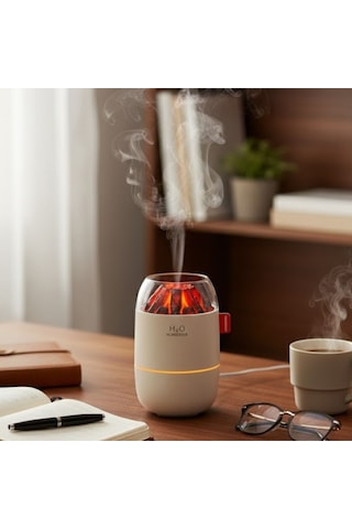 Buffer Ahşap Odun Ateşi Tasarımlı 280 Ml Ultrasonik Hava Nemlendirici & Aroma Difüzör Soğuk Buhar Makinesi, Led Işıkl