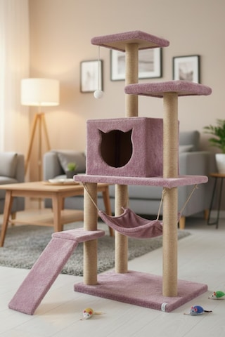 Missidea S9 Kedi Tırmalama Kulesi Platformlu 124 Cm Gül Kurusu