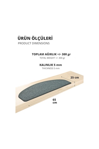 Yarım Ay Bukle Halıdan Ekonomik Basamak Ve Merdiven Paspası 16'lı - Açık Gri Null