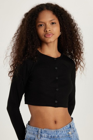 Tudors Kadın Slim Fit Dar Kesim Uzun Kollu Bisiklet Yaka Siyah Hırka-34091 Siyah