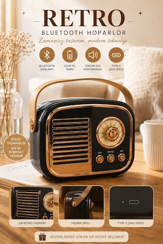 Jasper Jpr-4502 Siyah Klasik Retro Müzik Kutusu Usb-sd Kart- Aux - Bluetooth Destekli