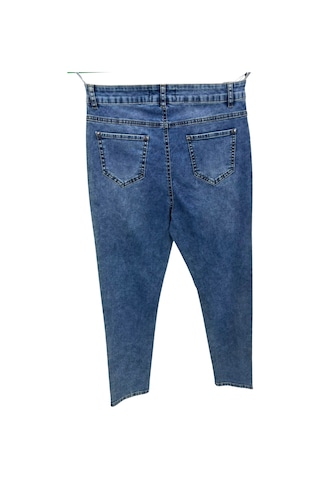 Büyük Beden Taşlı Denim Kadın Pantolon Mavi