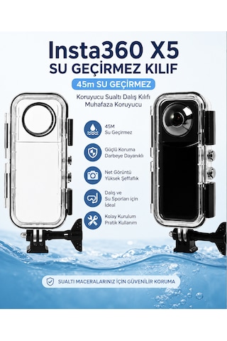 Insta360 X5 Aksiyon Kamerası İçin 45m Su Geçirmez Kılıf, Koruyucu Sualtı Dalış Kılıfı Muhafaza Koruyucu Beyaz