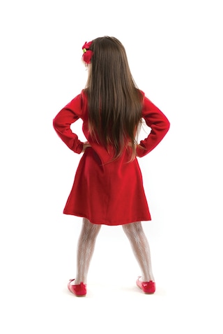 Denokids İkiz Geyik Kız Kadife Kırmızı Yılbaşı Elbise Kırmızı