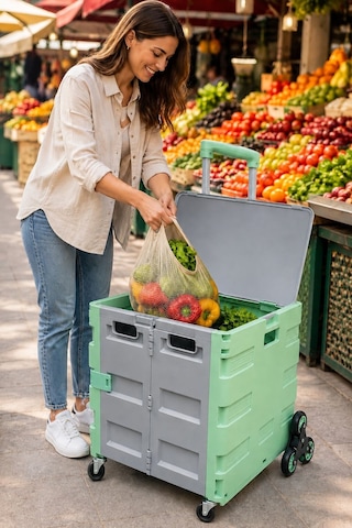 90 Kg Taşıma Kapasiteli Katlanır 3 Tekerlekli Merdiven Çıkan Market Pazar Ve Yük Taşıma Arabası Tr90c