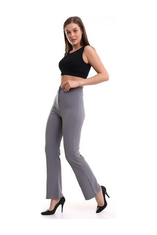 Winmoda34 Kadın Ultra Yüksek Bel Önü Dikişli Palazzo Pantolon Füme