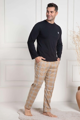 Mecit Pijama Mecit 3053 Siyah Ekoseli Erkek Büyük Beden Pijama Takımı Siyah
