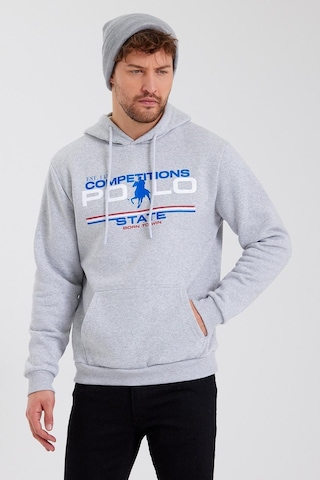Polostate Erkek Kapüşonlu Baskılı 3 İplik Sweatshirt Gri
