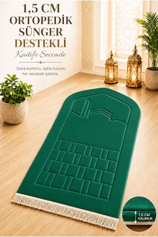 Ortopedik Süngerli Seccade Kalın Yumuşak Namaz Seccadesi, Diz Ve Eklem Destekli Lüks Seccade Yeşil