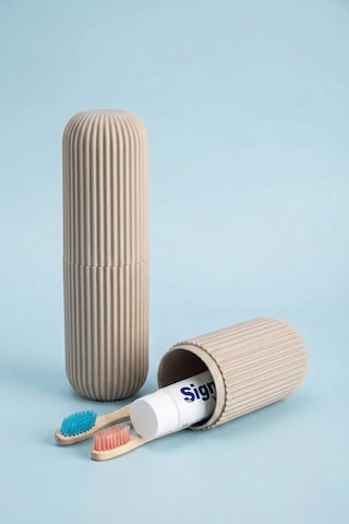 Bej - Seyahat Tipi Diş Fırçası, Makyaj Malzemesi Saklama Kabı, Çok Amaçlı Aksesuar Organizeri Bej