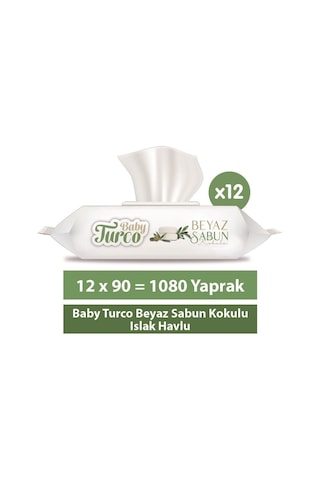Baby Turco Beyaz Sabun Kokulu Islak Havlu 12X90