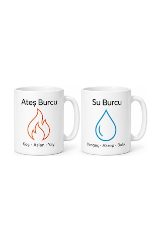 Storeşahin Ateş Burcu Ve Su Burcu 2'li Porselen Kupa Seti - Model 408 Shn0720 Çok Renkli