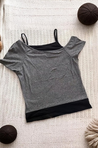 Antrasit Vintage Guitar Açık Yaka Gotik Y2k Ek Askılı Crop-17976 Antrasit