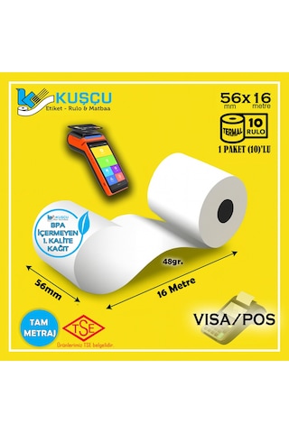 10 Adet 56x16 Tse Belgeli - 1. Kalite - Bpa İçermeyen - Visa,pos,yazar Kasa