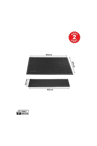 2 Li Avantaj Paketi: 27x45 Cm + 40x10 Cm Çok Amaçlı Kauçuk Mat Set Bulaşık Kurutma Matı, Tencere Altlığı, Cam Kenarı Saksı Altlığı Siyah