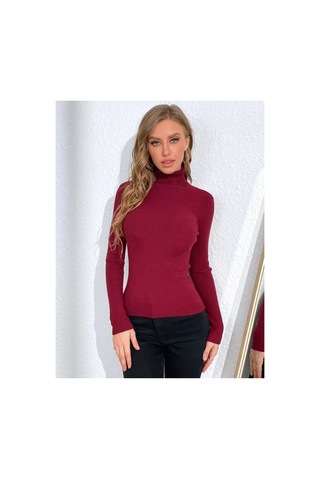 Hanclo Kadın Fitilli Balıkçı Yaka Slim Fit Triko Kazak Bordo