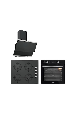 Silverline BO65P4B01 - CS5700E6B01 - 3420 Classy Siyah Cam Ankastre Set