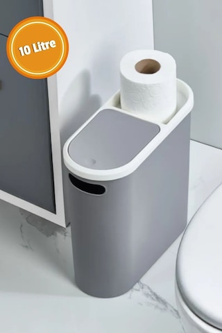 10 Litre Modern Tasarım Çöp Kovası Banyo, Ofis, Mutfak İçin Hijyenik & Pratik Atık Kutusu, Gri Gri