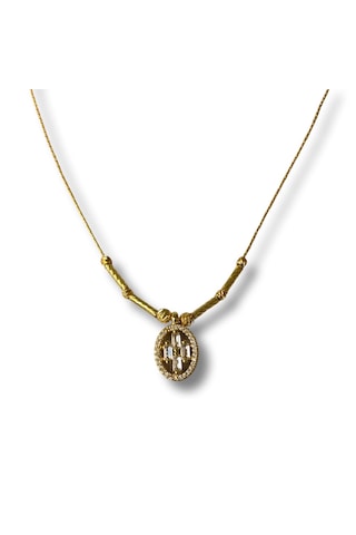 Gold Oval Baget Uçlu Taşlı Bijuteri Kolye Altın