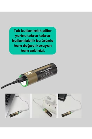1.5v Aa Şarjlı Lityum Pil 1000+ Kez Şarj Edilebilir Hızlı Typec Şarj 2 Adet