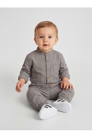 Civil Baby Çizgili 6-18 Ay Gömlek - Kahverengi 6-9 Ay Acı Kahve