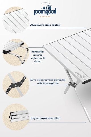 Panipal Alüminyum, Katlanabilir Kamp Ve Piknik Masası,taşıma Çantasıyla L Gri