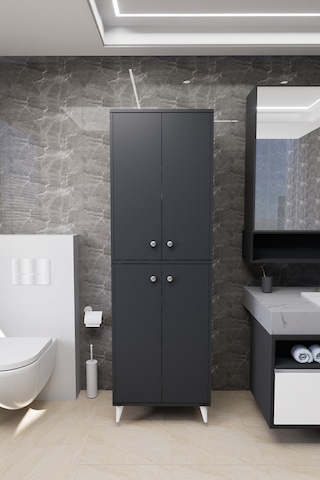 Furex 6 Raflı 4 Kapaklı Çok Amaçlı Banyo Dolabı Antrasit Antrasit