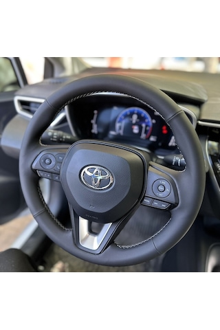 Toyota Corolla 2020-2024 Araca Özel Direksiyon Kılıfı Napa Deri Gri İp Siyah
