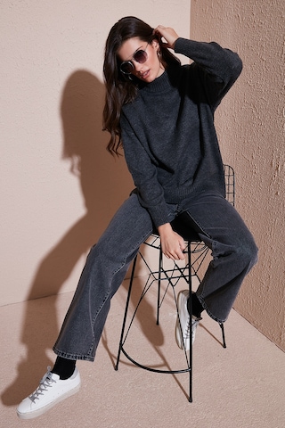 Lela Premium Oversize Fit Balıkçı Yaka Yumuşak Dokulu Triko Bayan Kazak 680Kz00469 Antrasit